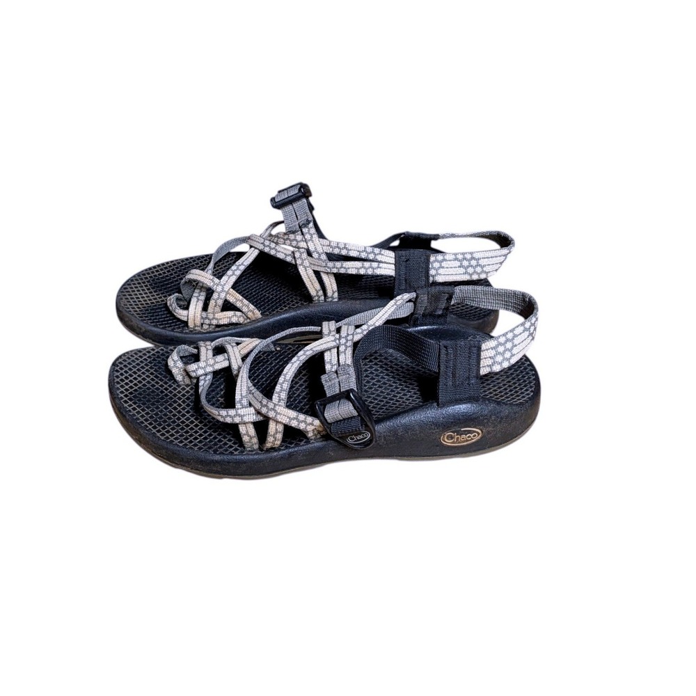 Chaco Thong Water Sandal Hike Arch Support‎ Strappy Size 10 Grey White Pattern